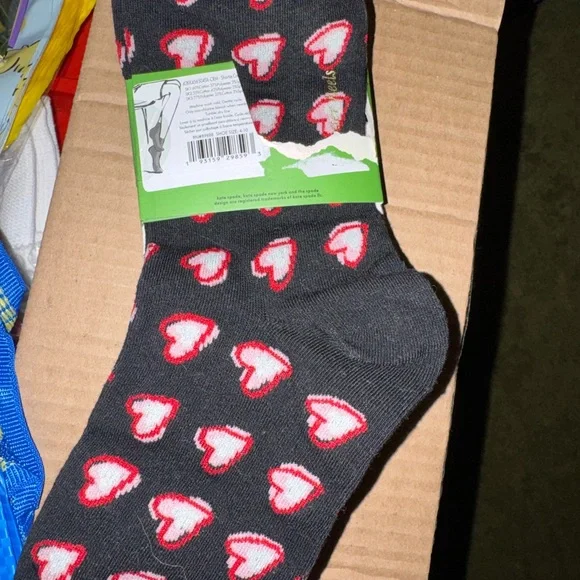 kate spade White Crew Socks with Red & Black Heart Accent - Picture 5 of 5